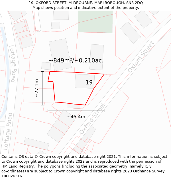 19, OXFORD STREET, ALDBOURNE, MARLBOROUGH, SN8 2DQ: Plot and title map