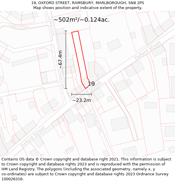 19, OXFORD STREET, RAMSBURY, MARLBOROUGH, SN8 2PS: Plot and title map