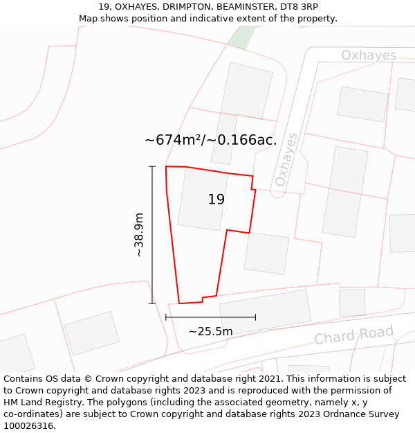 19, OXHAYES, DRIMPTON, BEAMINSTER, DT8 3RP: Plot and title map