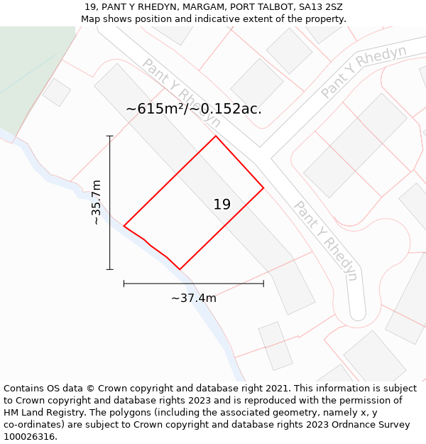 19, PANT Y RHEDYN, MARGAM, PORT TALBOT, SA13 2SZ: Plot and title map