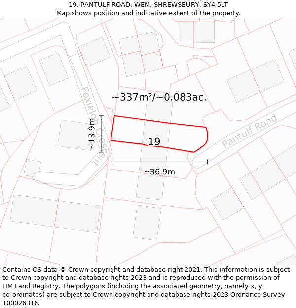 19, PANTULF ROAD, WEM, SHREWSBURY, SY4 5LT: Plot and title map