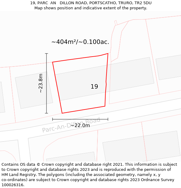 19, PARC  AN   DILLON ROAD, PORTSCATHO, TRURO, TR2 5DU: Plot and title map