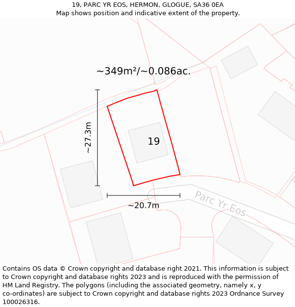 19, PARC YR EOS, HERMON, GLOGUE, SA36 0EA: Plot and title map