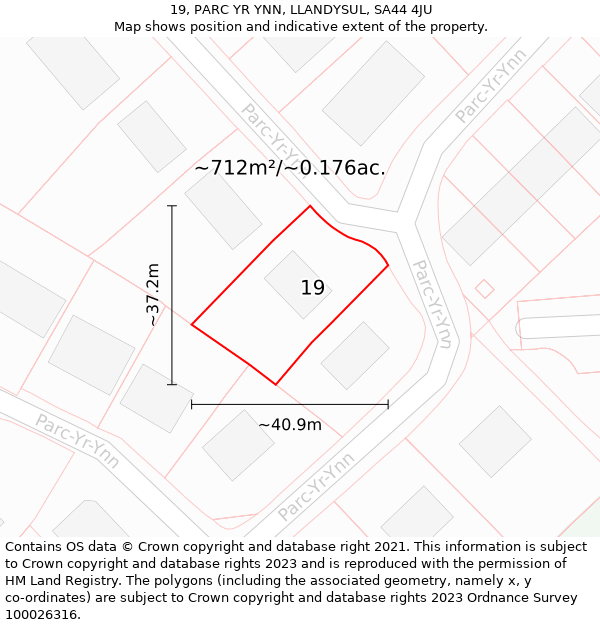 19, PARC YR YNN, LLANDYSUL, SA44 4JU: Plot and title map