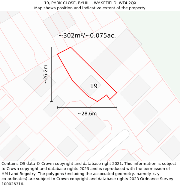 19, PARK CLOSE, RYHILL, WAKEFIELD, WF4 2QX: Plot and title map
