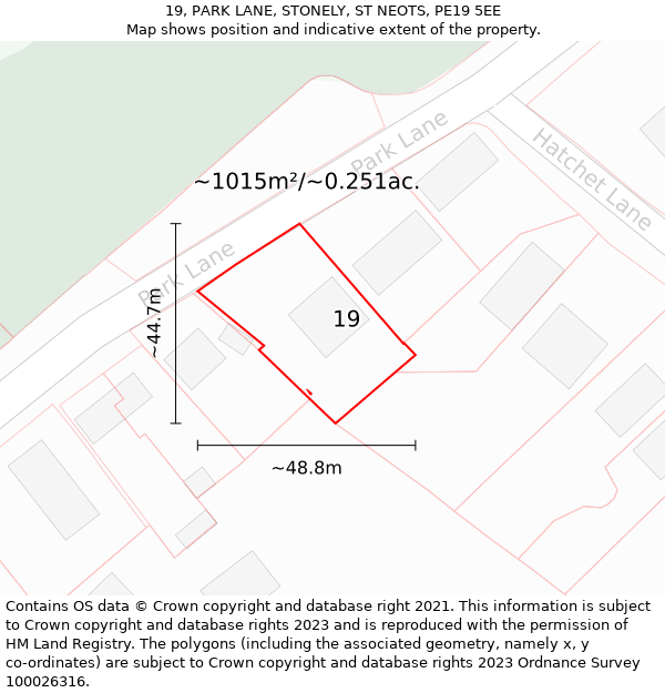 19, PARK LANE, STONELY, ST NEOTS, PE19 5EE: Plot and title map