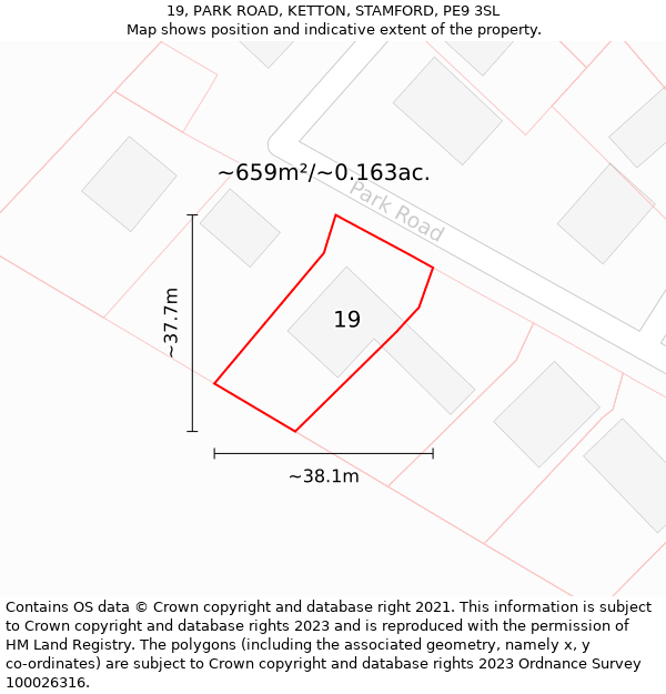 19, PARK ROAD, KETTON, STAMFORD, PE9 3SL: Plot and title map