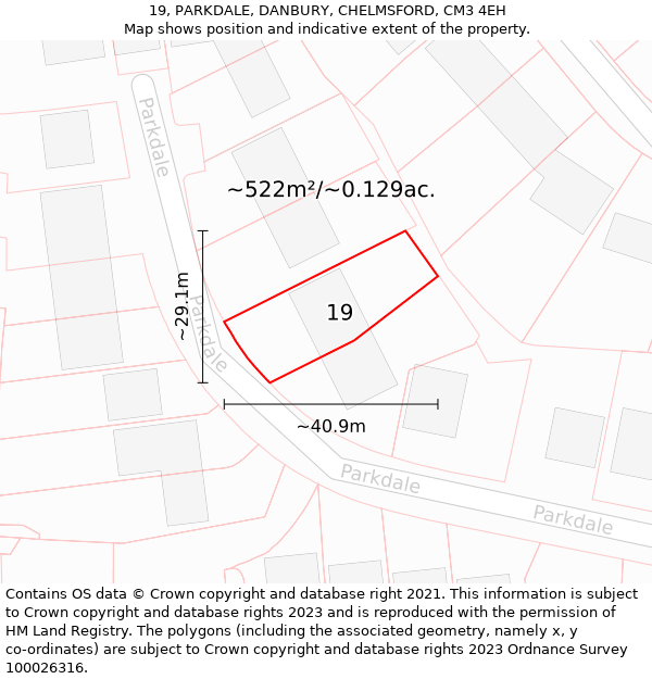 19, PARKDALE, DANBURY, CHELMSFORD, CM3 4EH: Plot and title map