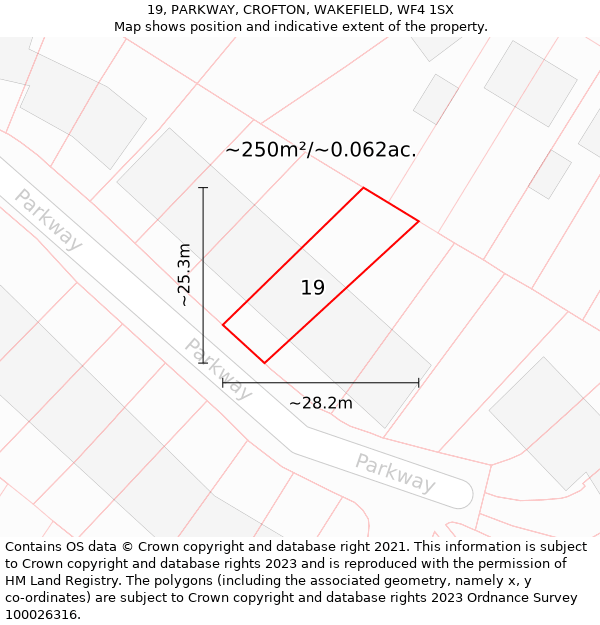 19, PARKWAY, CROFTON, WAKEFIELD, WF4 1SX: Plot and title map