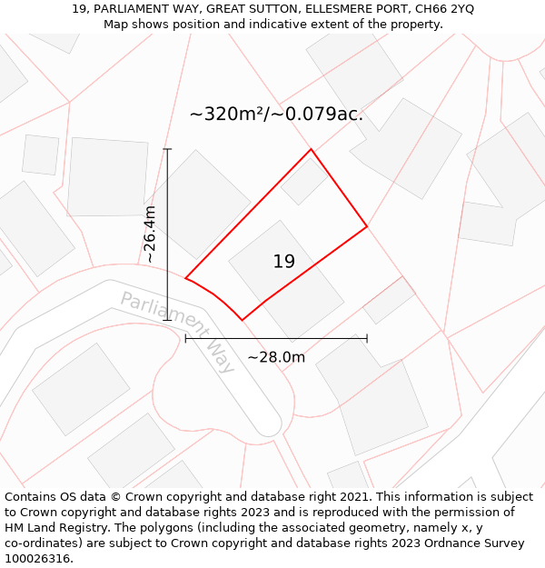 19, PARLIAMENT WAY, GREAT SUTTON, ELLESMERE PORT, CH66 2YQ: Plot and title map