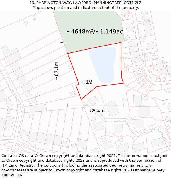 19, PARRINGTON WAY, LAWFORD, MANNINGTREE, CO11 2LZ: Plot and title map