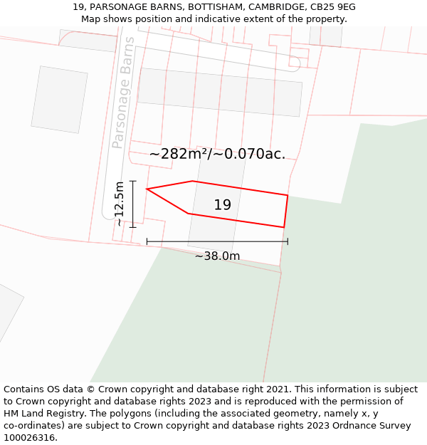 19, PARSONAGE BARNS, BOTTISHAM, CAMBRIDGE, CB25 9EG: Plot and title map