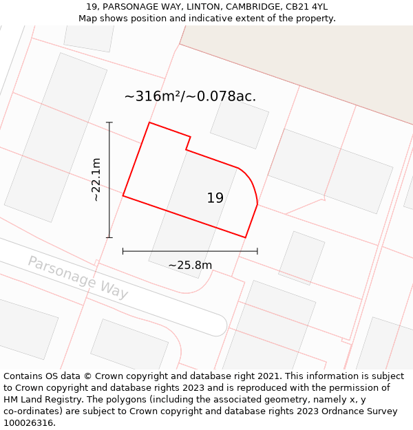 19, PARSONAGE WAY, LINTON, CAMBRIDGE, CB21 4YL: Plot and title map