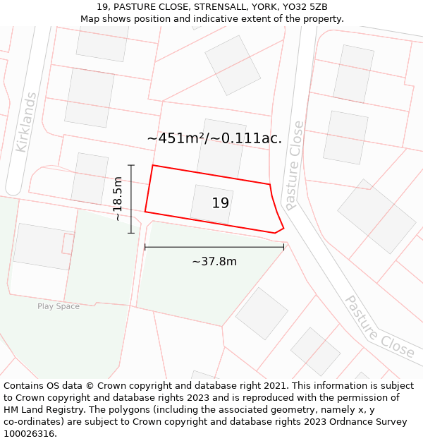 19, PASTURE CLOSE, STRENSALL, YORK, YO32 5ZB: Plot and title map