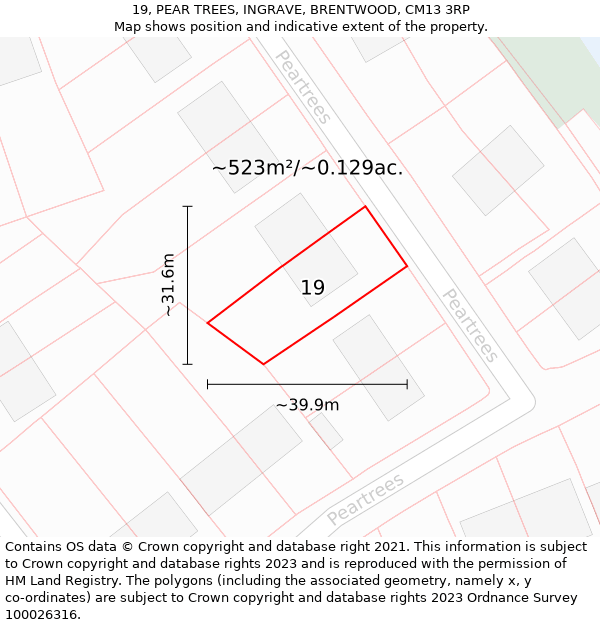 19, PEAR TREES, INGRAVE, BRENTWOOD, CM13 3RP: Plot and title map