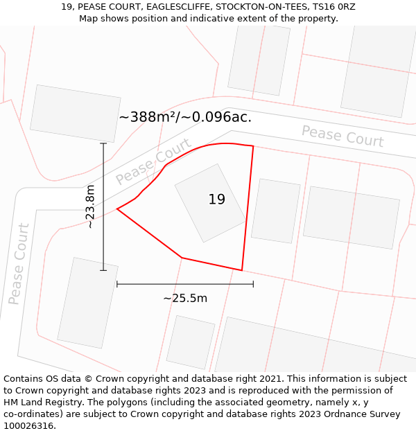 19, PEASE COURT, EAGLESCLIFFE, STOCKTON-ON-TEES, TS16 0RZ: Plot and title map