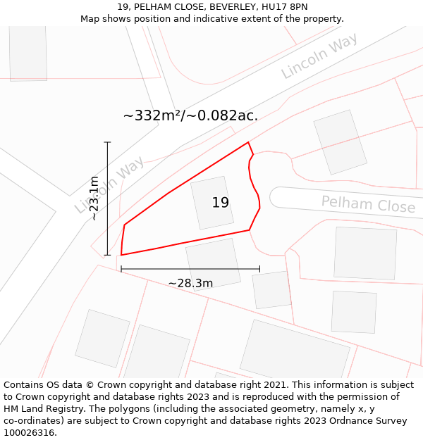 19, PELHAM CLOSE, BEVERLEY, HU17 8PN: Plot and title map