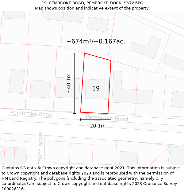 19, PEMBROKE ROAD, PEMBROKE DOCK, SA72 6PG: Plot and title map