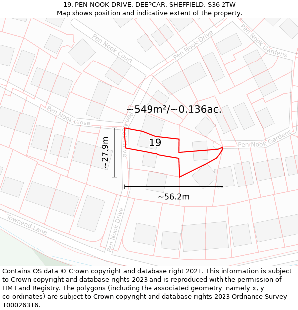 19, PEN NOOK DRIVE, DEEPCAR, SHEFFIELD, S36 2TW: Plot and title map