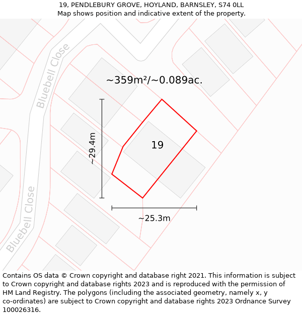 19, PENDLEBURY GROVE, HOYLAND, BARNSLEY, S74 0LL: Plot and title map