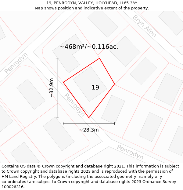 19, PENRODYN, VALLEY, HOLYHEAD, LL65 3AY: Plot and title map