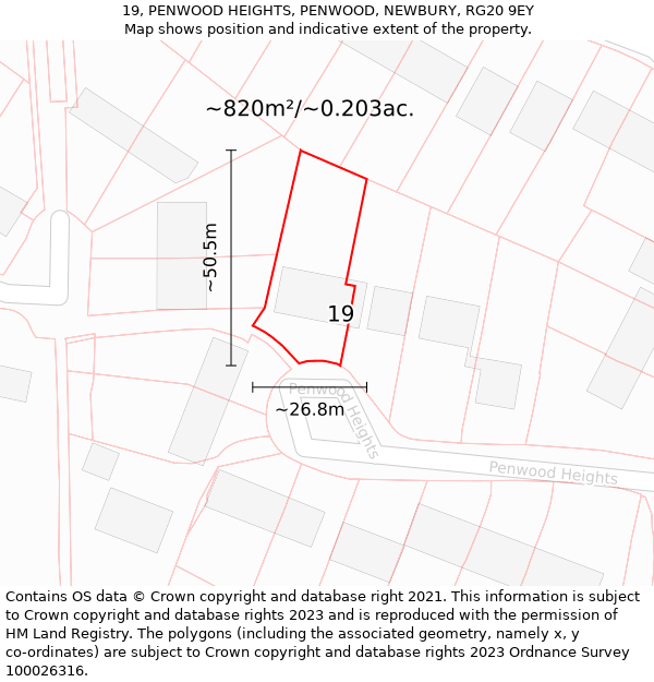 19, PENWOOD HEIGHTS, PENWOOD, NEWBURY, RG20 9EY: Plot and title map