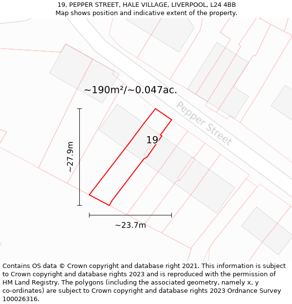 19, PEPPER STREET, HALE VILLAGE, LIVERPOOL, L24 4BB: Plot and title map