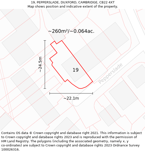 19, PEPPERSLADE, DUXFORD, CAMBRIDGE, CB22 4XT: Plot and title map