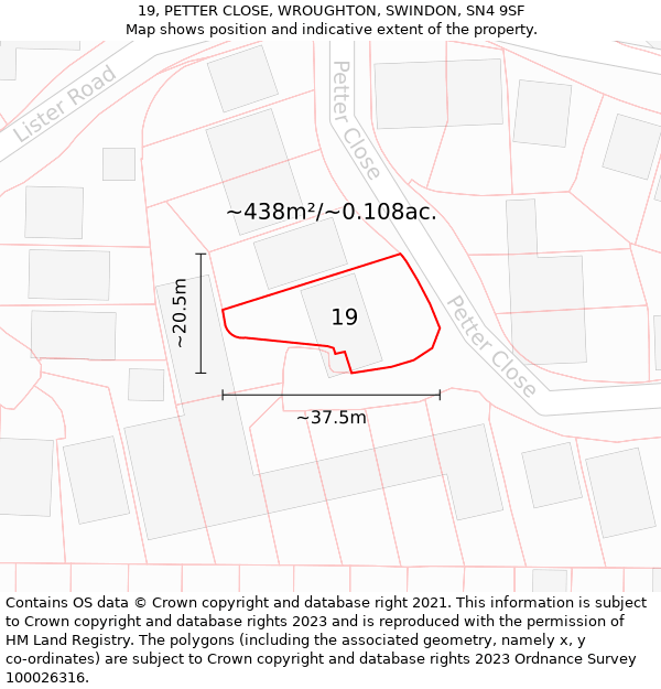 19, PETTER CLOSE, WROUGHTON, SWINDON, SN4 9SF: Plot and title map