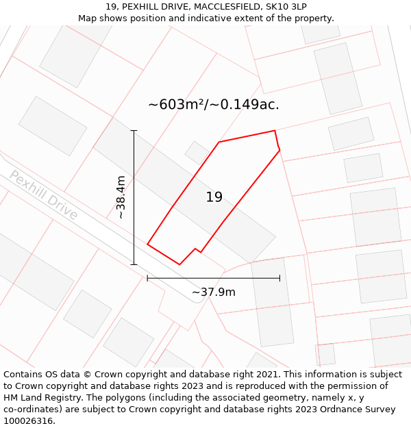 19, PEXHILL DRIVE, MACCLESFIELD, SK10 3LP: Plot and title map