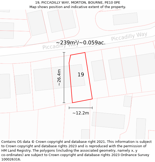 19, PICCADILLY WAY, MORTON, BOURNE, PE10 0PE: Plot and title map