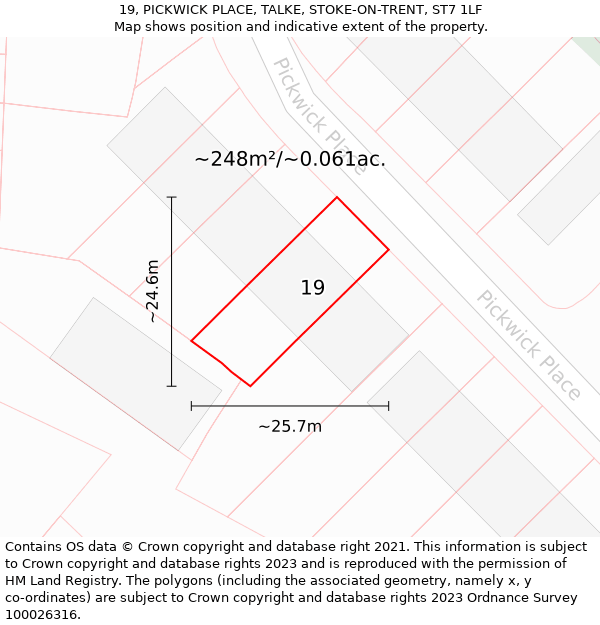 19, PICKWICK PLACE, TALKE, STOKE-ON-TRENT, ST7 1LF: Plot and title map