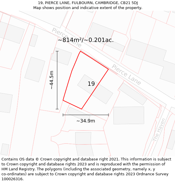 19, PIERCE LANE, FULBOURN, CAMBRIDGE, CB21 5DJ: Plot and title map