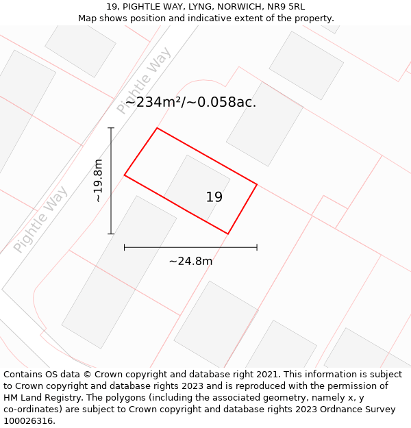 19, PIGHTLE WAY, LYNG, NORWICH, NR9 5RL: Plot and title map