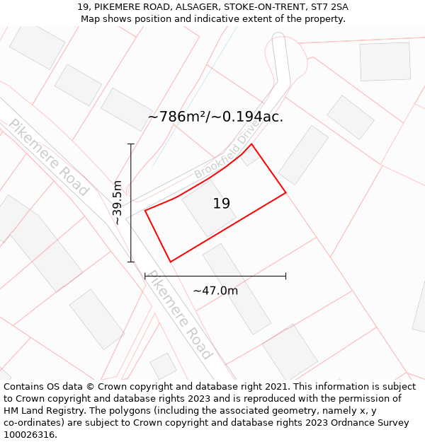 19, PIKEMERE ROAD, ALSAGER, STOKE-ON-TRENT, ST7 2SA: Plot and title map