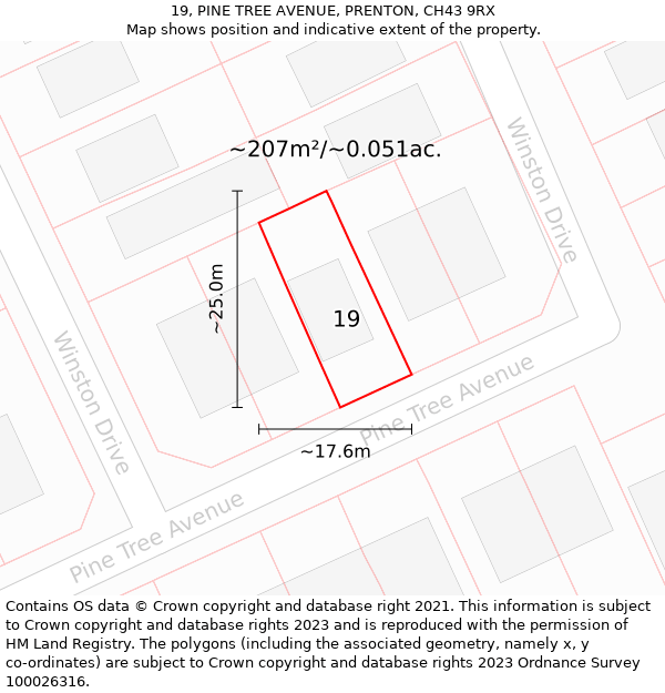 19, PINE TREE AVENUE, PRENTON, CH43 9RX: Plot and title map