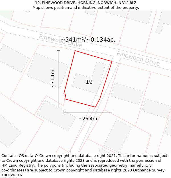 19, PINEWOOD DRIVE, HORNING, NORWICH, NR12 8LZ: Plot and title map