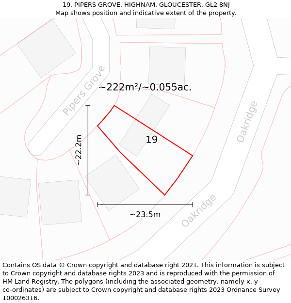 19, PIPERS GROVE, HIGHNAM, GLOUCESTER, GL2 8NJ: Plot and title map