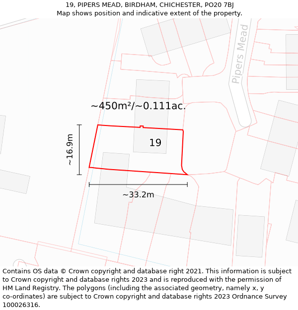 19, PIPERS MEAD, BIRDHAM, CHICHESTER, PO20 7BJ: Plot and title map