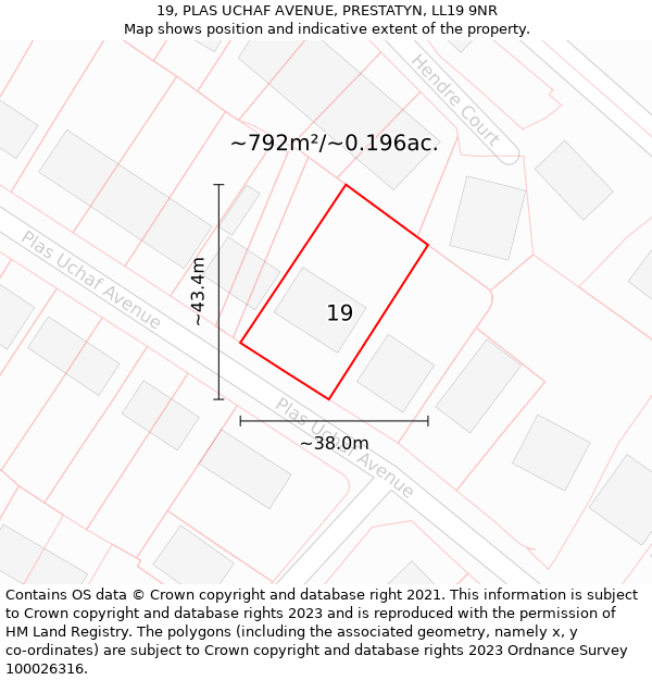 19, PLAS UCHAF AVENUE, PRESTATYN, LL19 9NR: Plot and title map