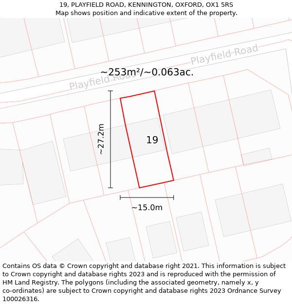 19, PLAYFIELD ROAD, KENNINGTON, OXFORD, OX1 5RS: Plot and title map