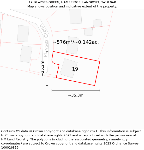 19, PLAYSES GREEN, HAMBRIDGE, LANGPORT, TA10 0AP: Plot and title map