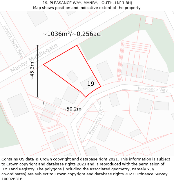 19, PLEASANCE WAY, MANBY, LOUTH, LN11 8HJ: Plot and title map