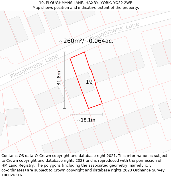 19, PLOUGHMANS LANE, HAXBY, YORK, YO32 2WR: Plot and title map