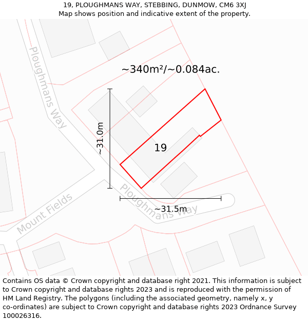 19, PLOUGHMANS WAY, STEBBING, DUNMOW, CM6 3XJ: Plot and title map