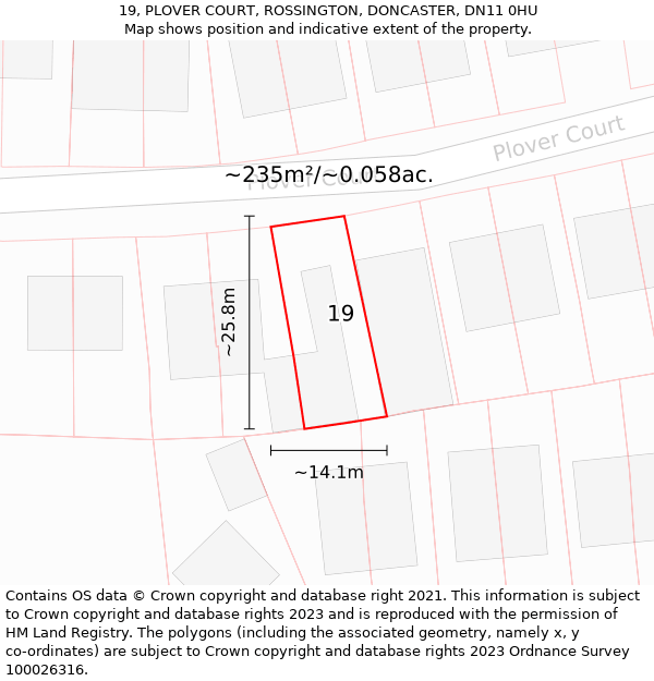 19, PLOVER COURT, ROSSINGTON, DONCASTER, DN11 0HU: Plot and title map