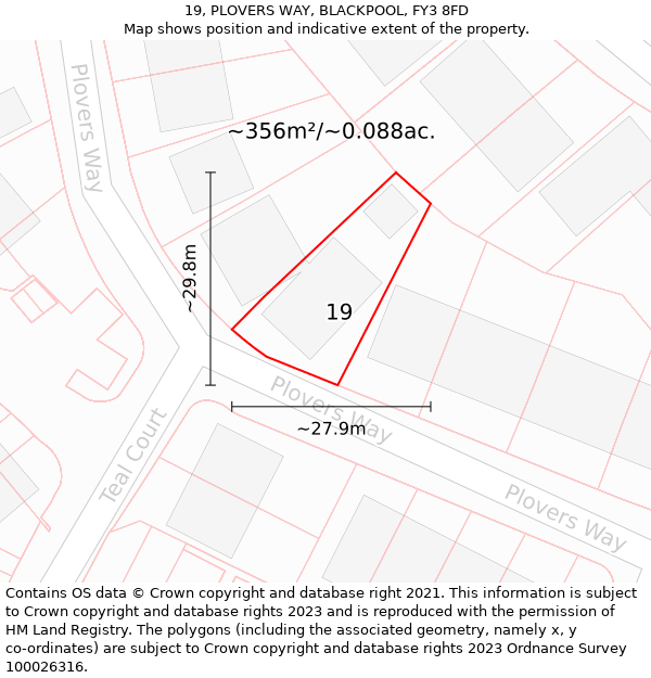 19, PLOVERS WAY, BLACKPOOL, FY3 8FD: Plot and title map