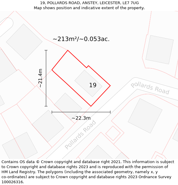 19, POLLARDS ROAD, ANSTEY, LEICESTER, LE7 7UG: Plot and title map