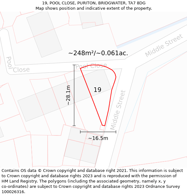 19, POOL CLOSE, PURITON, BRIDGWATER, TA7 8DG: Plot and title map