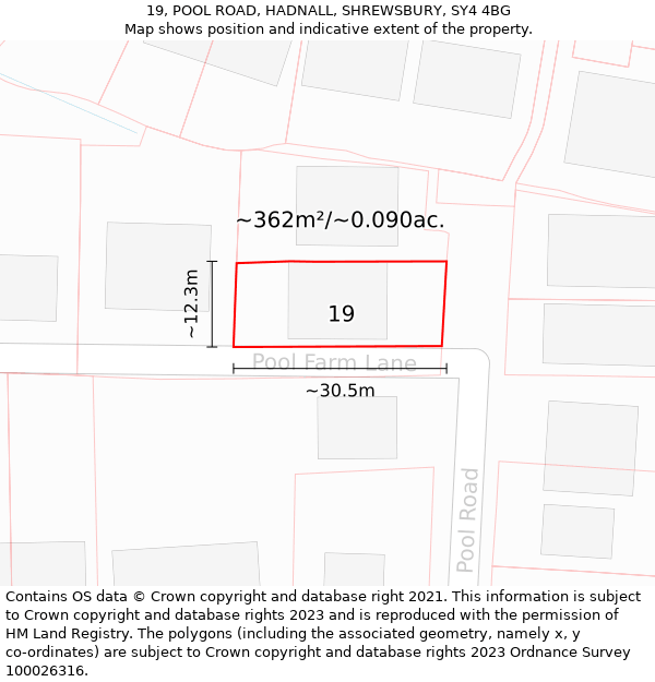 19, POOL ROAD, HADNALL, SHREWSBURY, SY4 4BG: Plot and title map
